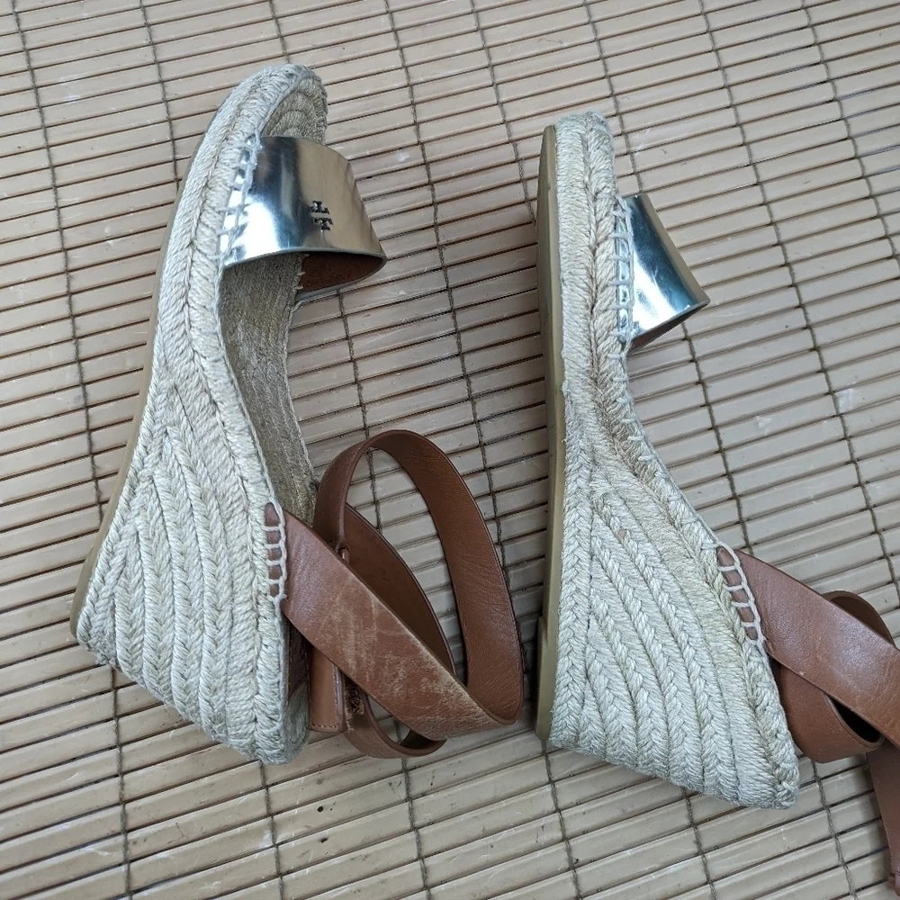 Tory Burch women's sz 7.5M platform espadrille hook & loop criss cross s…